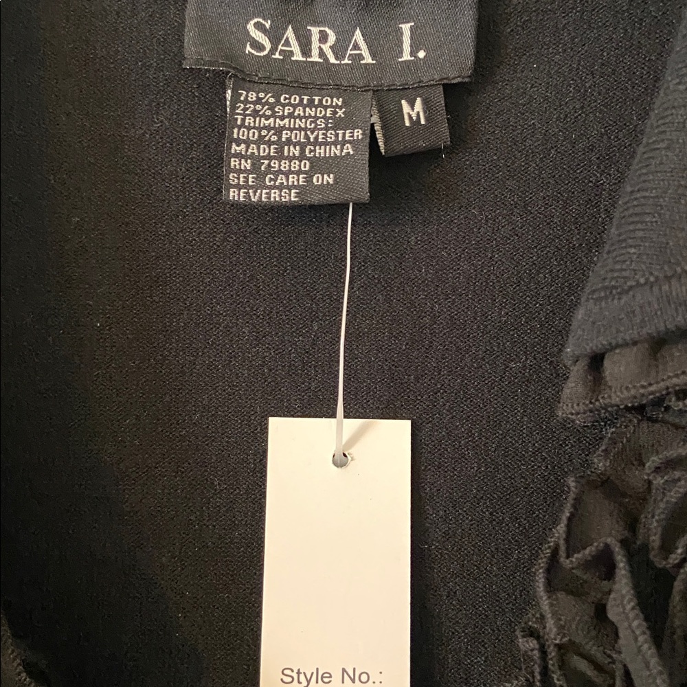 Sara L Black Mid Sleeve Top with Ruffle Detail size M brand new length 27” - Picture 3 of 8